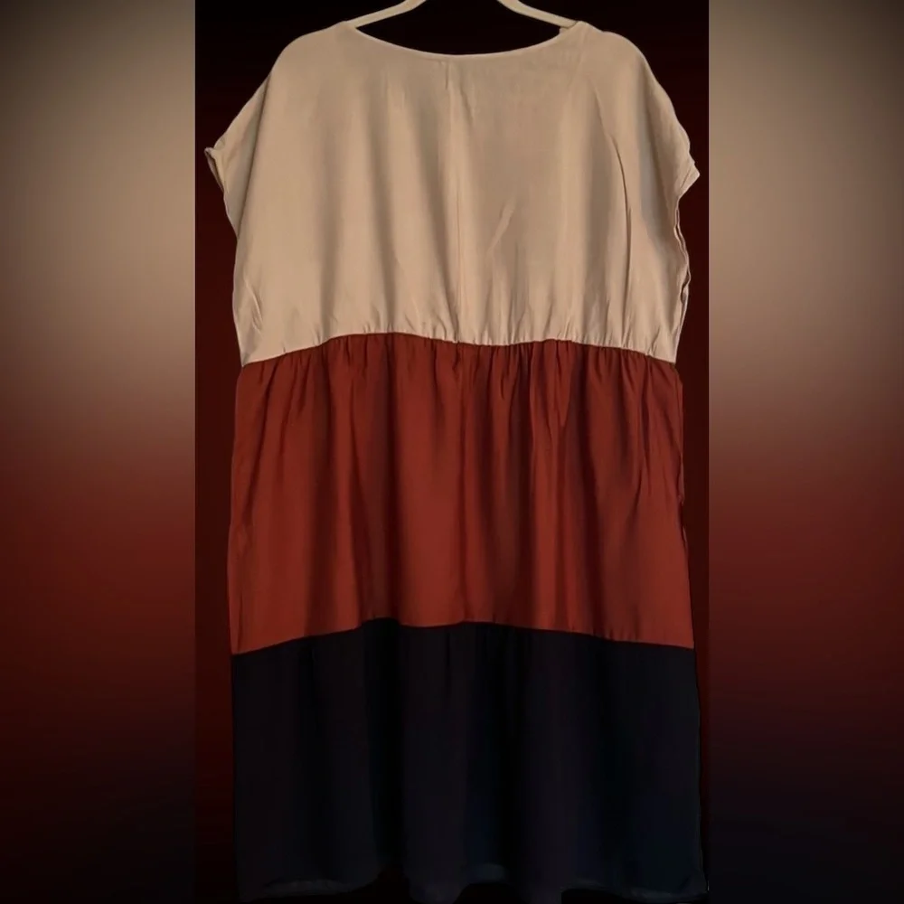 EMERY ROSE Navy/Rust/Tan Contrast Color A-Line Flare Dress, Size 2XL(16), EUC. - Picture 6 of 10
